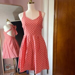 Peach Love California Modcloth Peach Pink & White Dot Sundress with Bow small